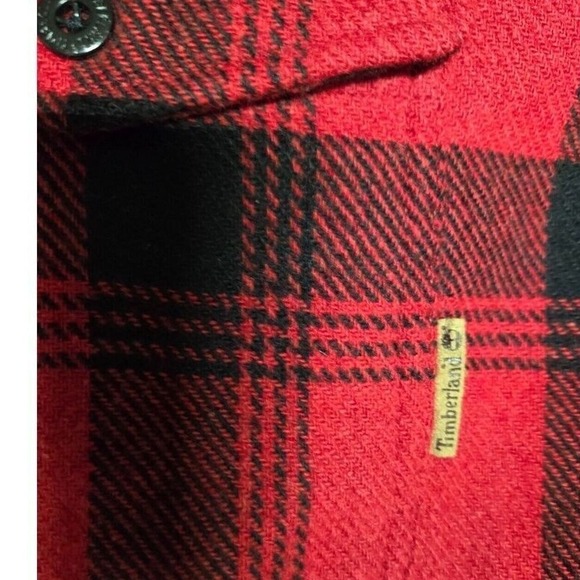 Timberland Mens XL Red Black Plaid Flannel Shirt Long Sleeve Button Up Lumberjck - Picture 4 of 11